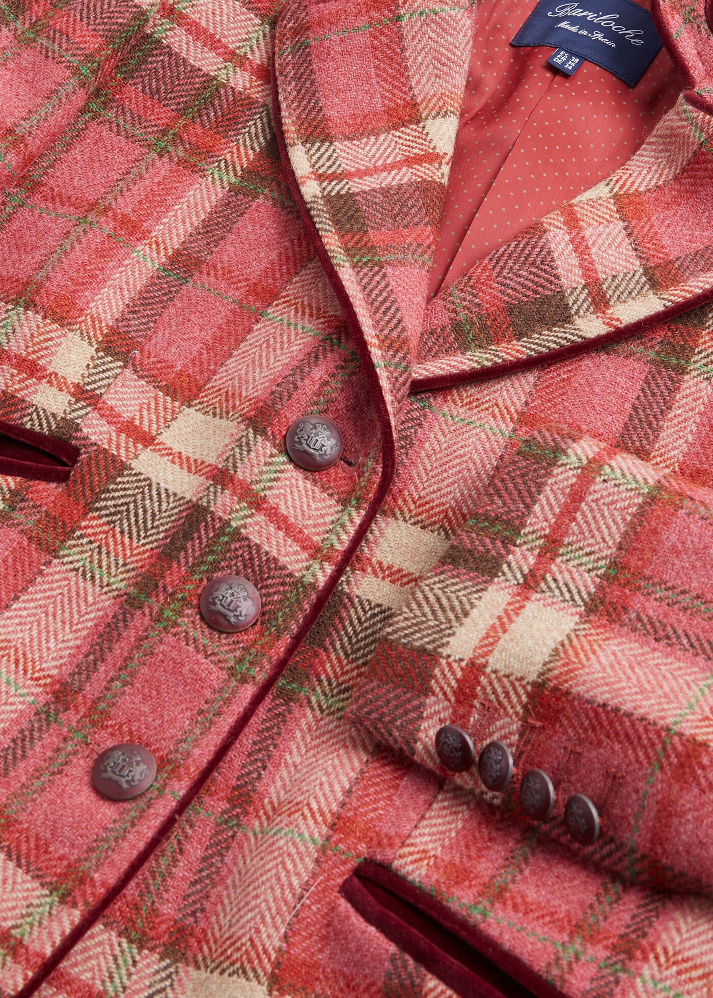 Plaid Blazer with Velvet Trim