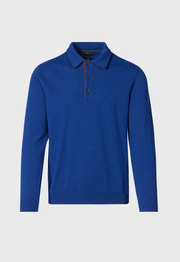 Paul Stuart Cashmere Long Sleeve Polo with Suede, image 1