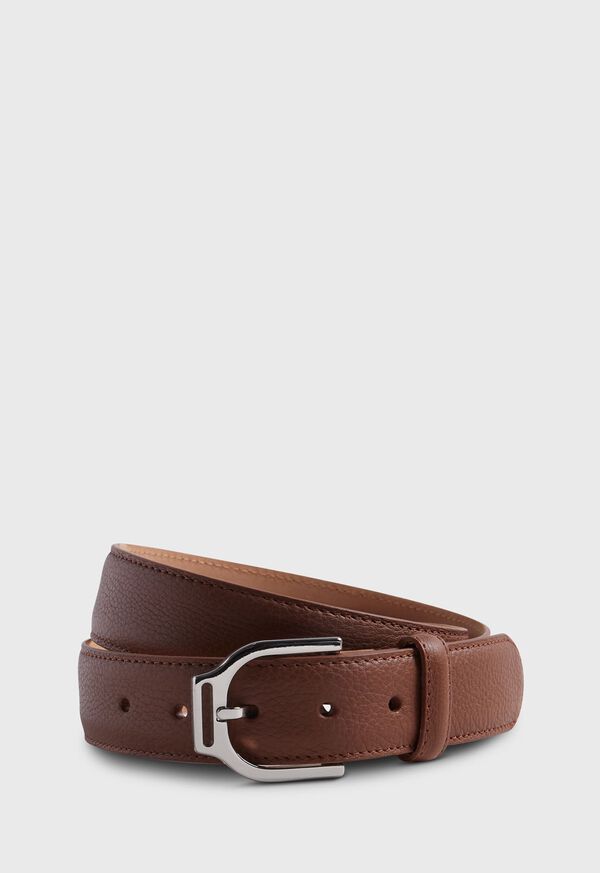 Paul Stuart Pebble Leather Belt with Polished Silver Buckle, image 1