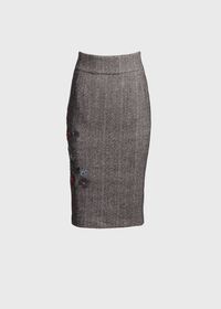 Paul Stuart Wool and Cashmere Herringbone Skirt with Floral Embroidery, thumbnail 1