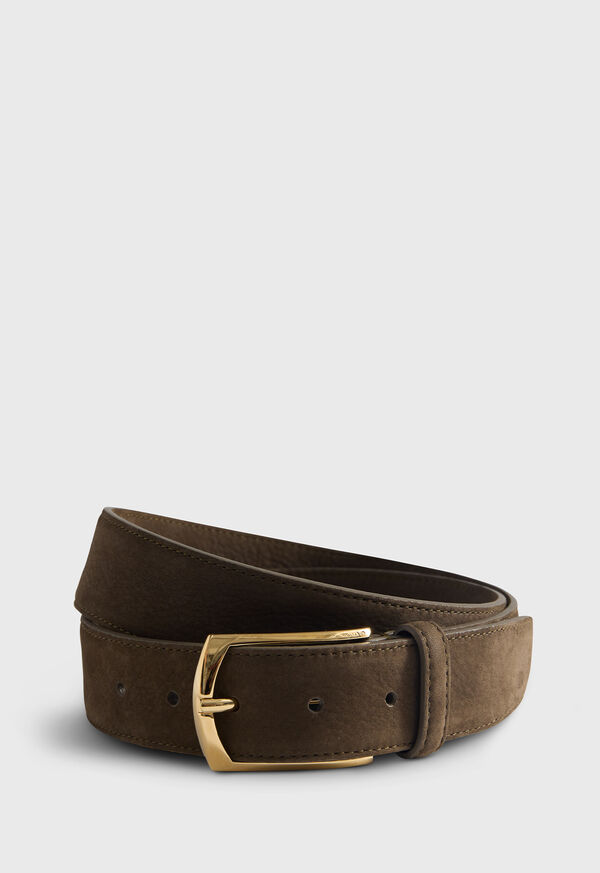 Paul Stuart Nubuck Suede Belt with Gold Buckle, image 1