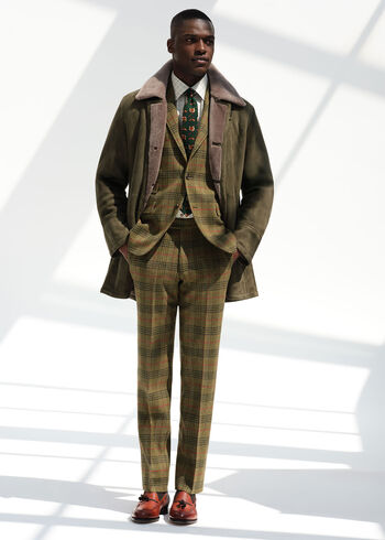 Paul Stuart Modern Suede Coat with Shearling Trim