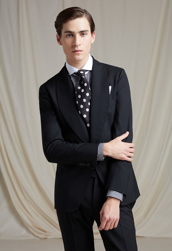 Paul Stuart Black & White Horizontal Stripe White Round Collar Shirt, image 4