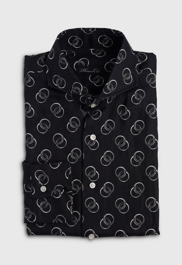 Paul Stuart Black & White Ring Print Linen Shirt, image 1