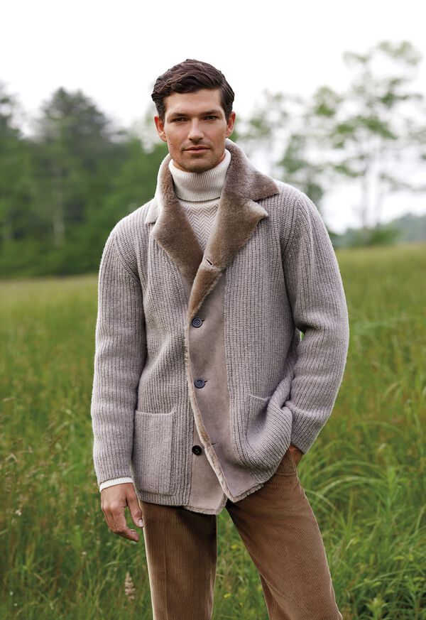 Paul Stuart Knit Cardigan with Shearling Look, image 1