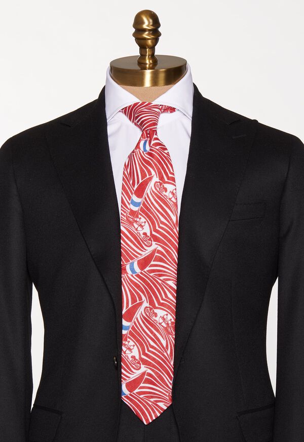 Paul Stuart Red Sailboat Wave Print  linen Tie, image 3