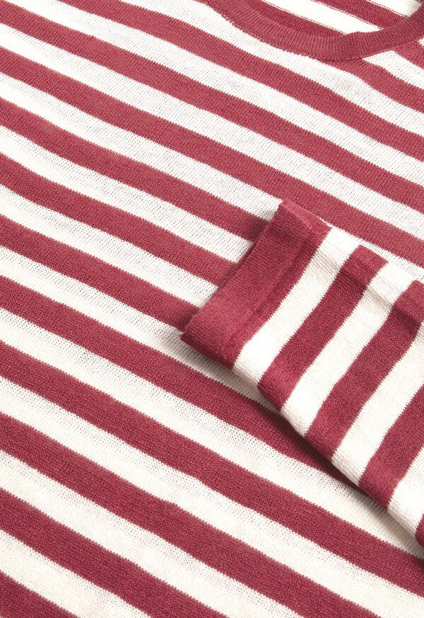 Paul Stuart Cotton and Linen Long Sleeve Striped Crewneck Top, image 3