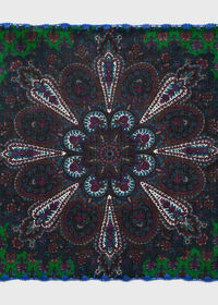 Paul Stuart Printed Wool Paisley Pocket Square with Hand Embroidery, thumbnail 1