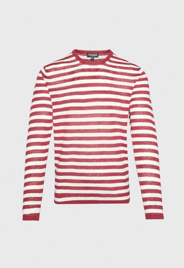 Paul Stuart Cotton and Linen Long Sleeve Striped Crewneck Top