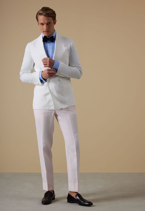 Double breasted white linen suit clearance