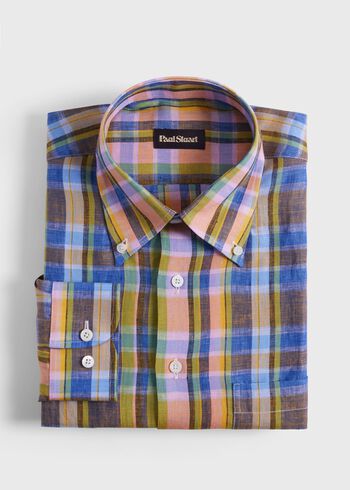 Paul Stuart Linen Plaid Sport Shirt