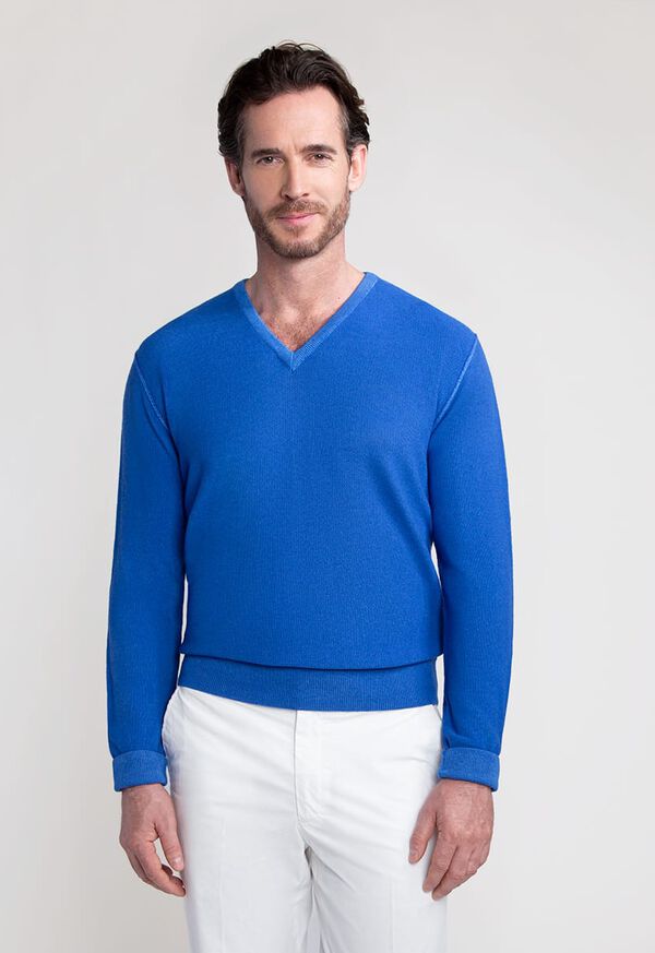 Paul Stuart Washed Rice Stitch V-Neck Sweater, image 1