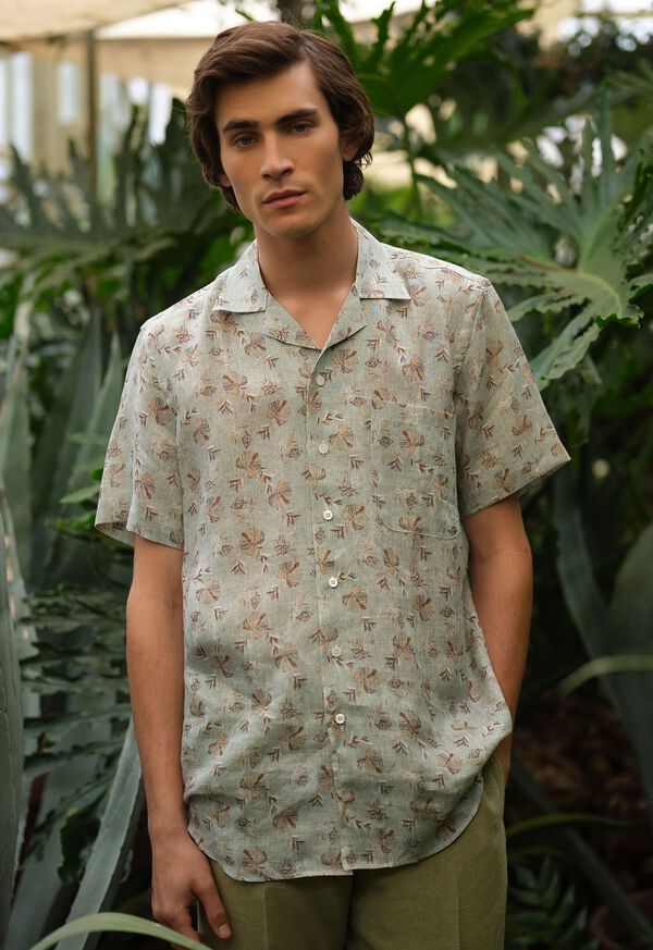 Paul Stuart Linen Leaf Print Camp Shirt, image 2
