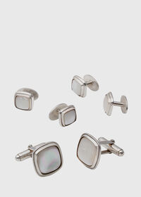 Paul Stuart Square Mother of Pearl and Sterling Silver Cufflink & Stud Set, thumbnail 1