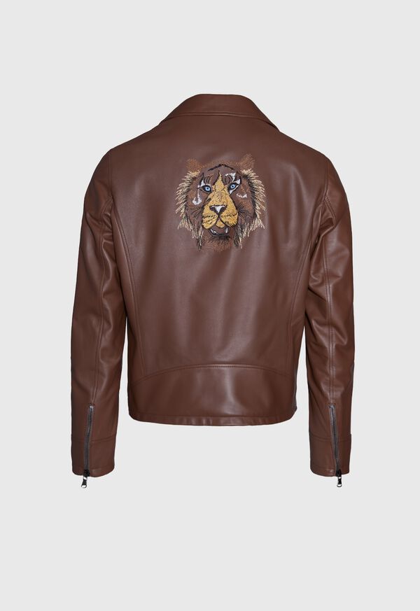 Paul Stuart Leather Embroidered Motorcycle Jacket
