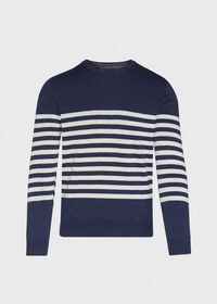 Paul Stuart Navy & White Cotton Blend Striped Sweater, thumbnail 1