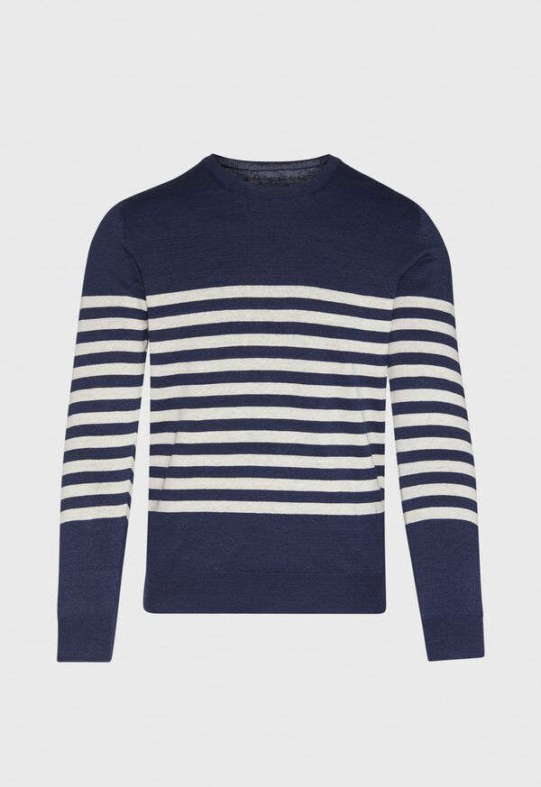 Navy & White Cotton Blend Striped Sweater