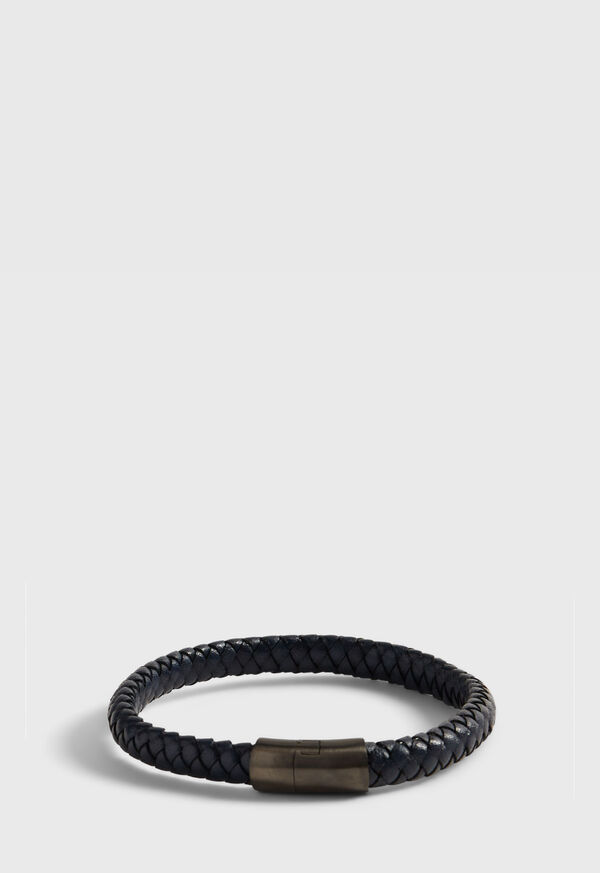 Paul Stuart Navy Braided Leather Bracelet with Sterling Silver closure, image 1