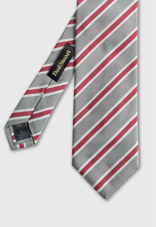Paul Stuart Woven Silk & Cotton Three Color Stripe Tie