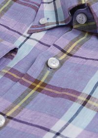 Paul Stuart Linen Mint/Lavender Plaid Sport Shirt, thumbnail 4