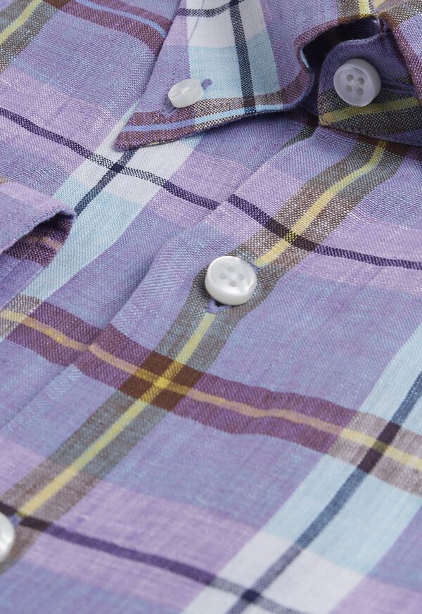 Paul Stuart Linen Mint/Lavender Plaid Sport Shirt, image 4