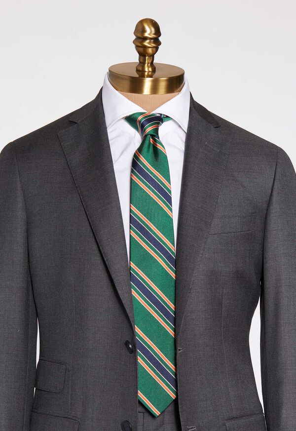 Paul Stuart Green Deco Stripe Silk Skinny Tie, image 2