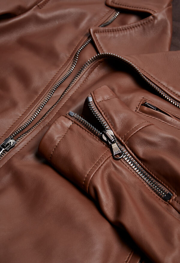 Paul Stuart Leather Embroidered Motorcycle Jacket, image 4
