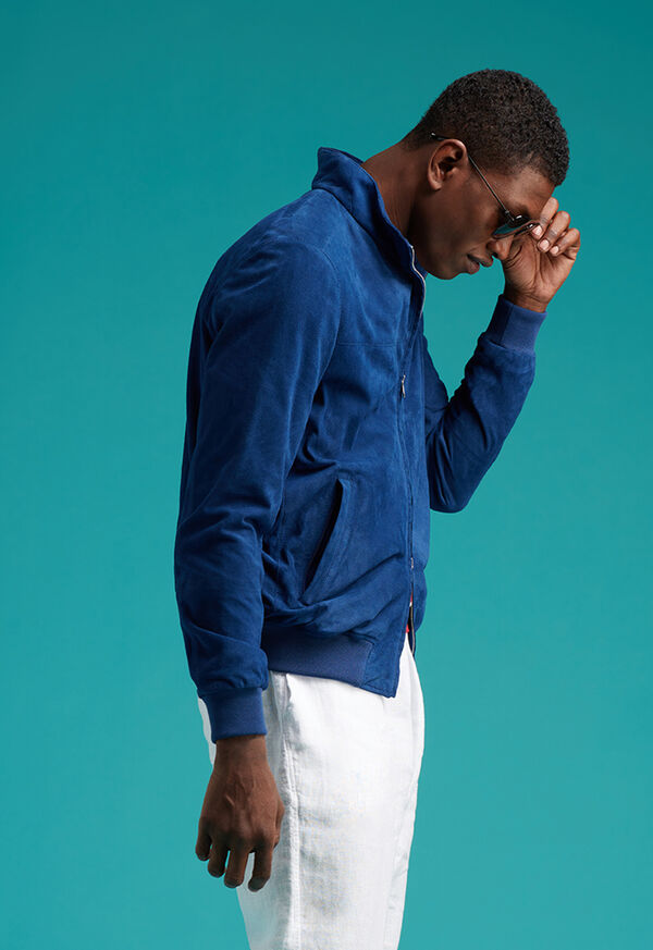 Paul Stuart Suede Bomber Jacket with Knit Trim, image 2