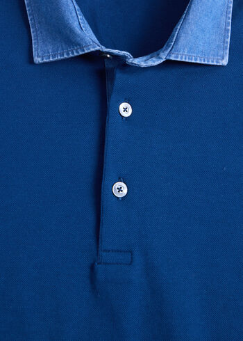 Paul Stuart Cotton Pique Polo with Denim Collar