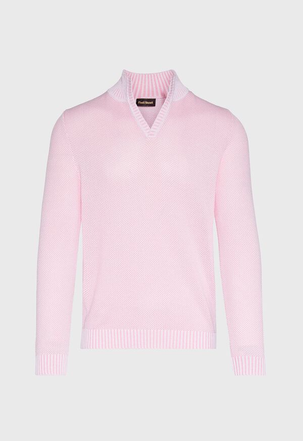 Paul Stuart Cotton Open Collar Birdseye Stitch Sweater, image 2