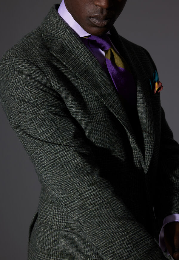 Paul Stuart Olive Plaid Jacket & Plum Tie Look, image 1