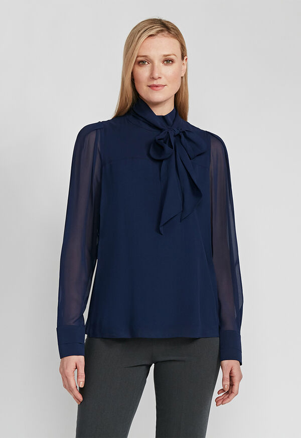 Paul Stuart Tie Front Silk Blouse, image 2