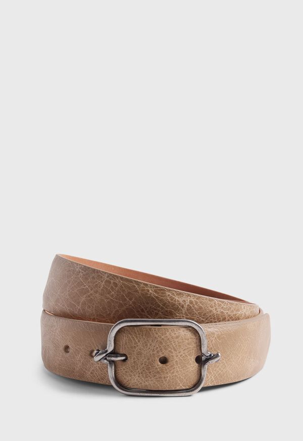 Paul Stuart Textured Leather Belt with Silver Buckle, image 1