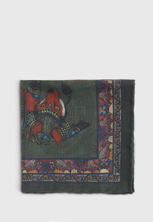 Paul Stuart Armed Fox Print Wool Pocket Square, image 6