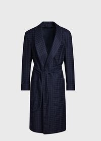 Paul Stuart Navy with Light Blue Graph Check Wool Robe, thumbnail 1