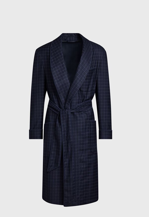 Paul Stuart Navy with Light Blue Graph Check Wool Robe, image 1