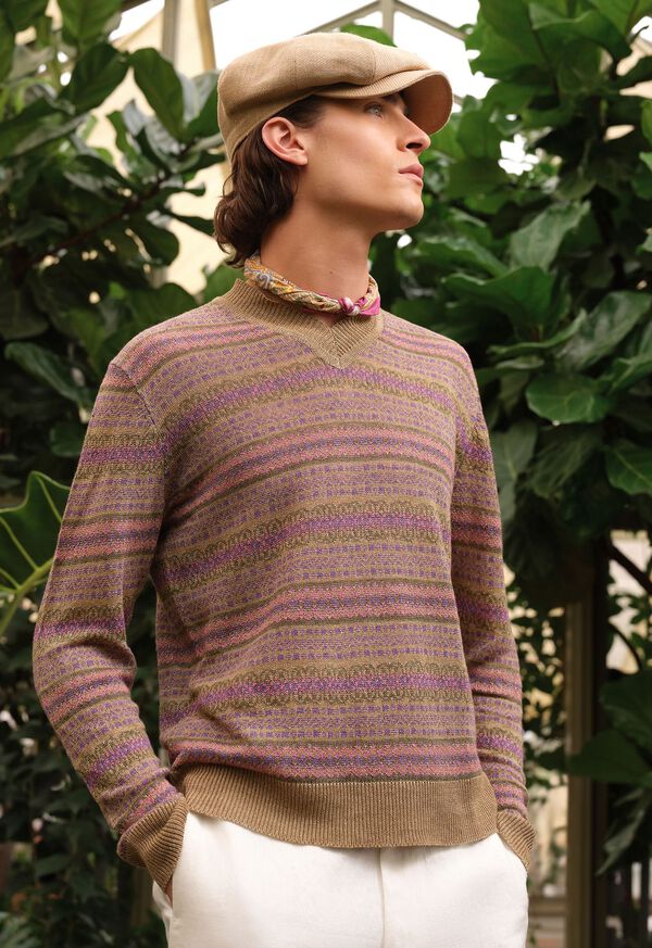 Paul Stuart Linen Fair Isle V-neck Sweater, image 2