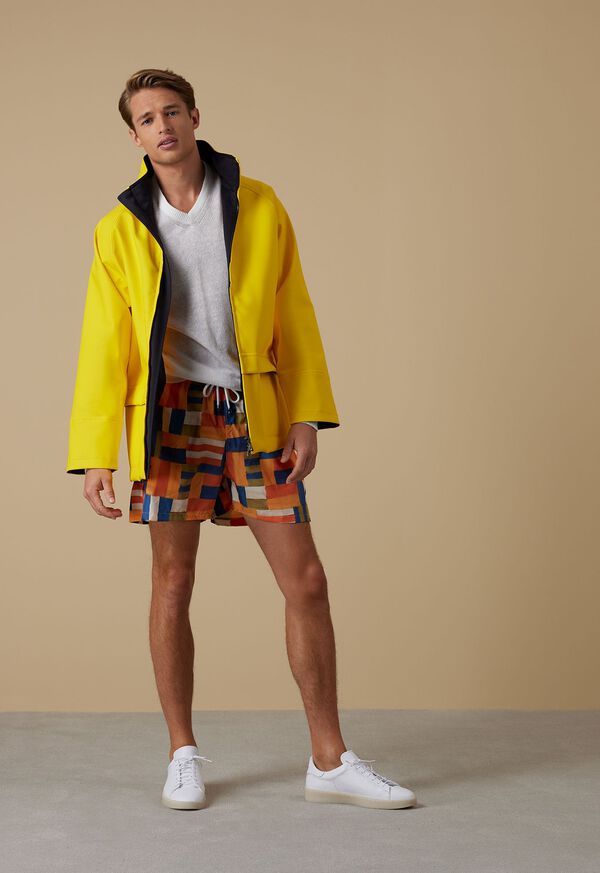 Paul Stuart Yellow Rain Slicker with Orange Swim Short Look, image 1