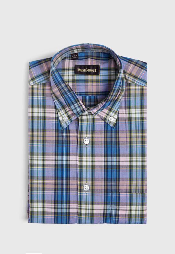 Paul Stuart Purple And Blue Plaid Flannel Sport Shirt, image 1