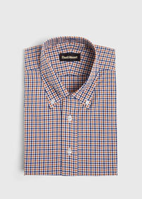 Paul Stuart Slim Fit Gold and Navy Check Dress Shirt, thumbnail 1