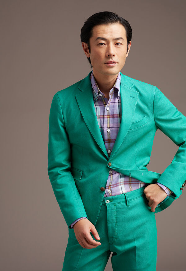 Paul Stuart Linen Mint/Lavender Plaid Sport Shirt, image 2
