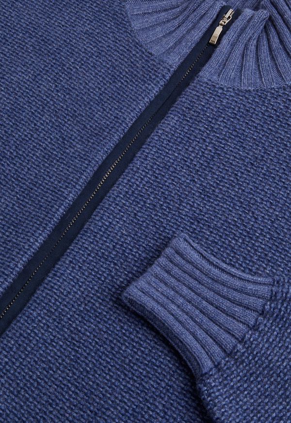 Paul Stuart Textured Full Zip Cardigan with Suede Trim, image 2