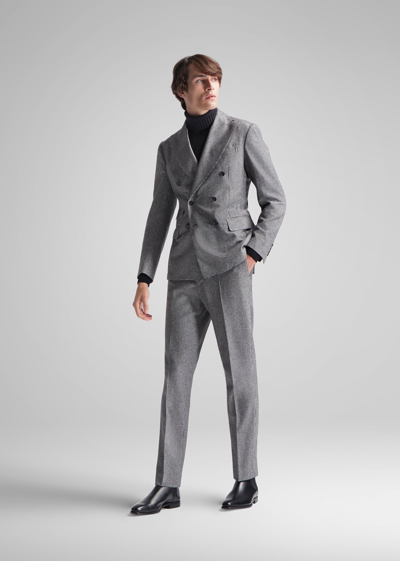 Double Breasted Houndstooth Suit Look