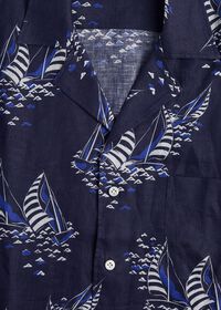 Paul Stuart Linen Indigo Boat Print Camp Shirt, thumbnail 2