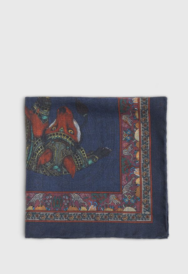 Paul Stuart Armed Fox Print Wool Pocket Square, image 2