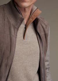 Paul Stuart Cashmere 1/4 Zip Sweater with Tonal Suede Under-Placket, thumbnail 2