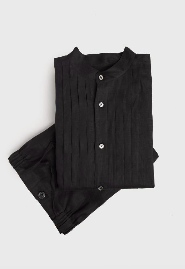 Paul Stuart Black Linen Pleated Pull Over Lounge Set, image 1