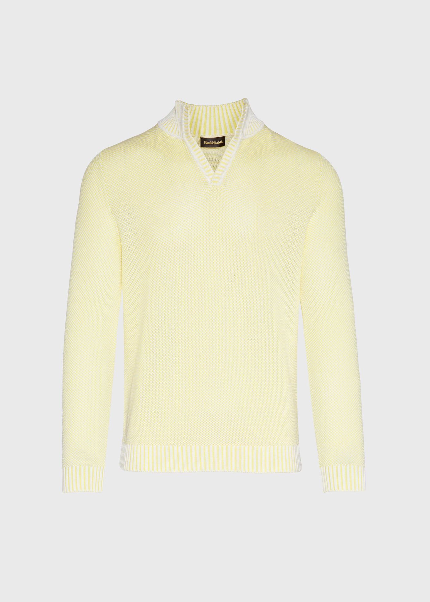 Cotton Open Collar Birdseye Stitch Sweater