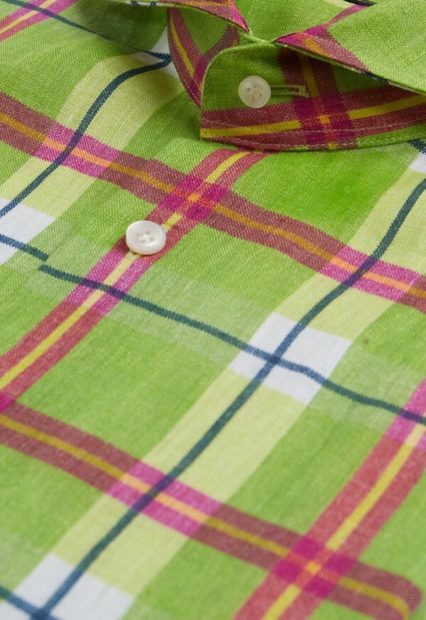 Paul Stuart Lime Green Plaid Shirt, image 2