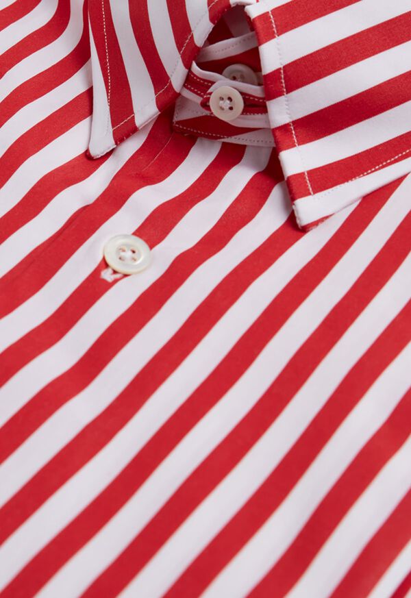 Paul Stuart Red and White Stripe Cotton Collared Shirt, image 3